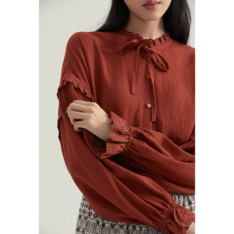 Блузка Женская осенне-Весенняя с воротником-стойкой и бантом | одежда