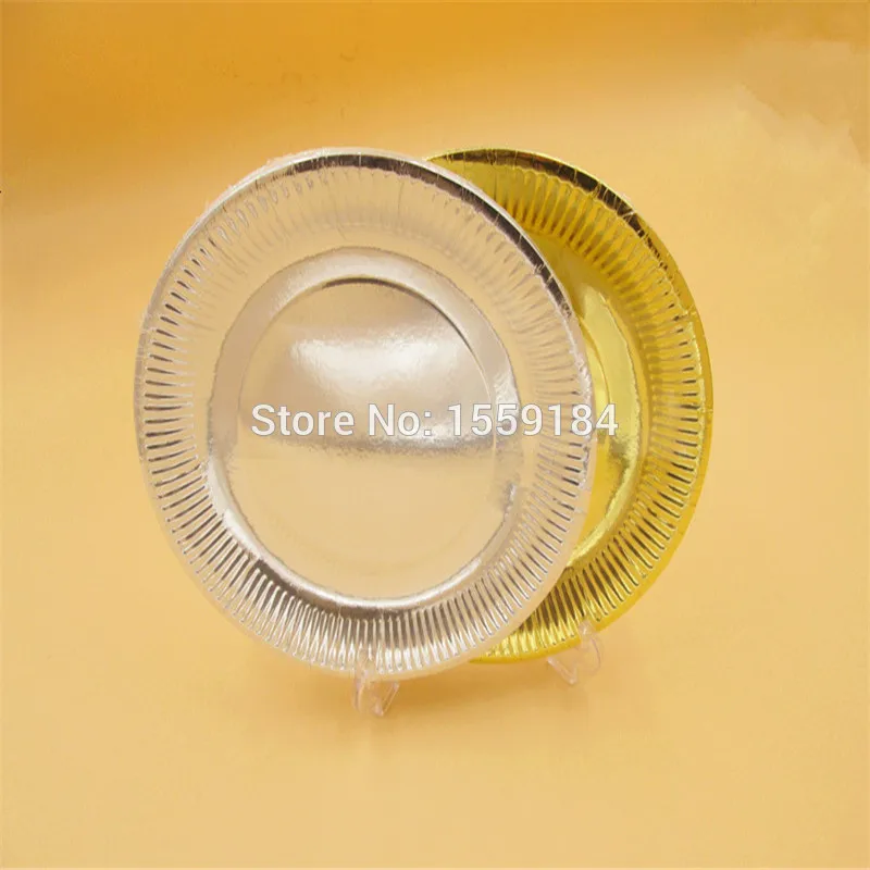 Бесплатная доставка 100 шт. металлические серебристые бумажные тарелки 23 см для