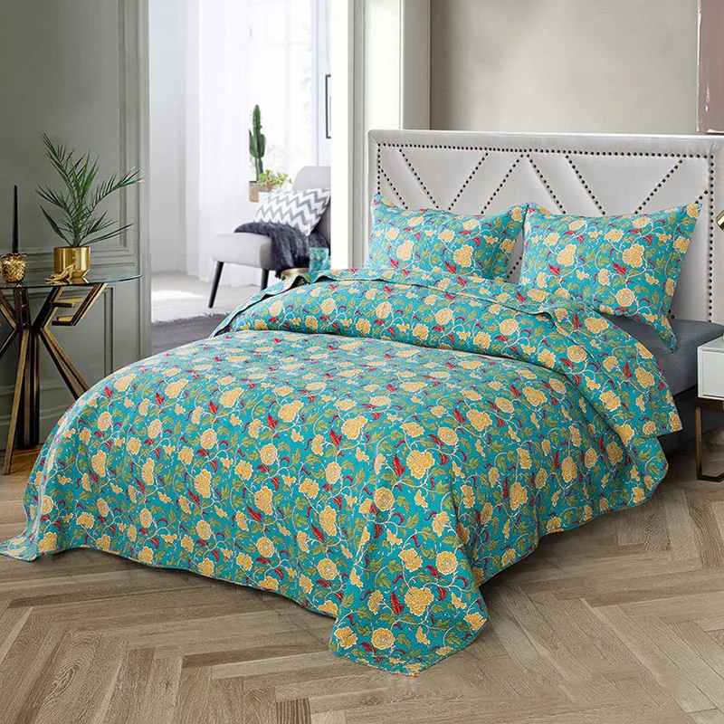 Prezzo CHAUSUB Blu Copriletto Di Cotone Per Letto Trapunta Set 3pc Trapuntato Trapunte E Piumoni Letto Federa King Queen Size Copriletto Coperta Sul Letto
