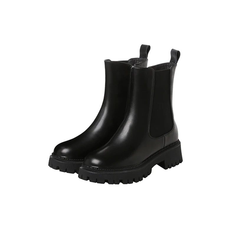 

Genuine Leather Winter New Fashion Platform Ankle Boots Velvet Keep Warm Thick-soled Thick-heeled Women Short Chelsea Boots