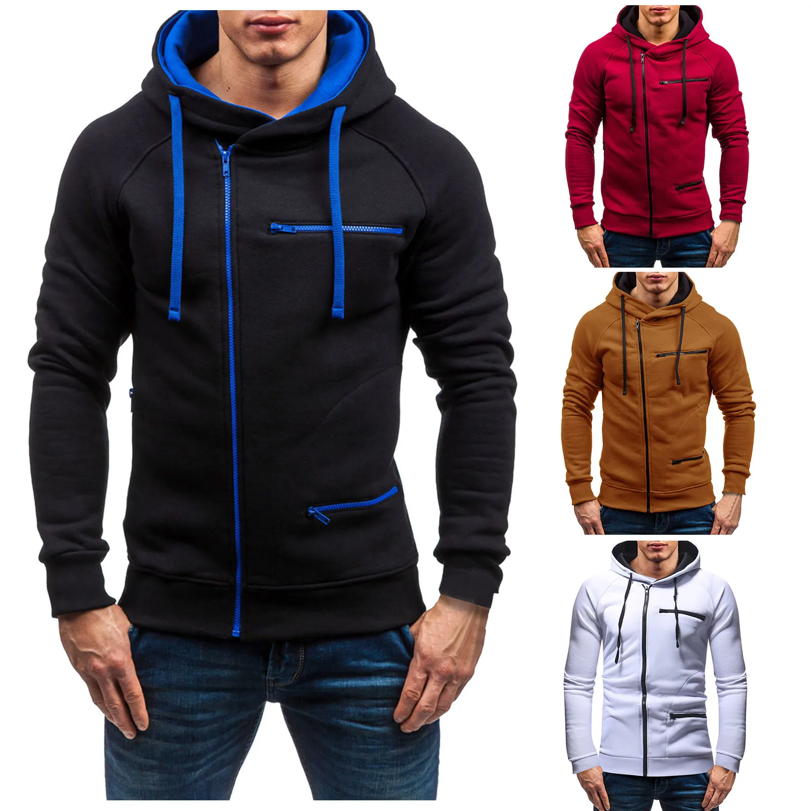 

Мужской однотонный тонкий кардиган на молнии с длинным рукавом и капюшоном, кардиган, куртка на шнурке, верхняя одежда для фитнеса, топы, сви...