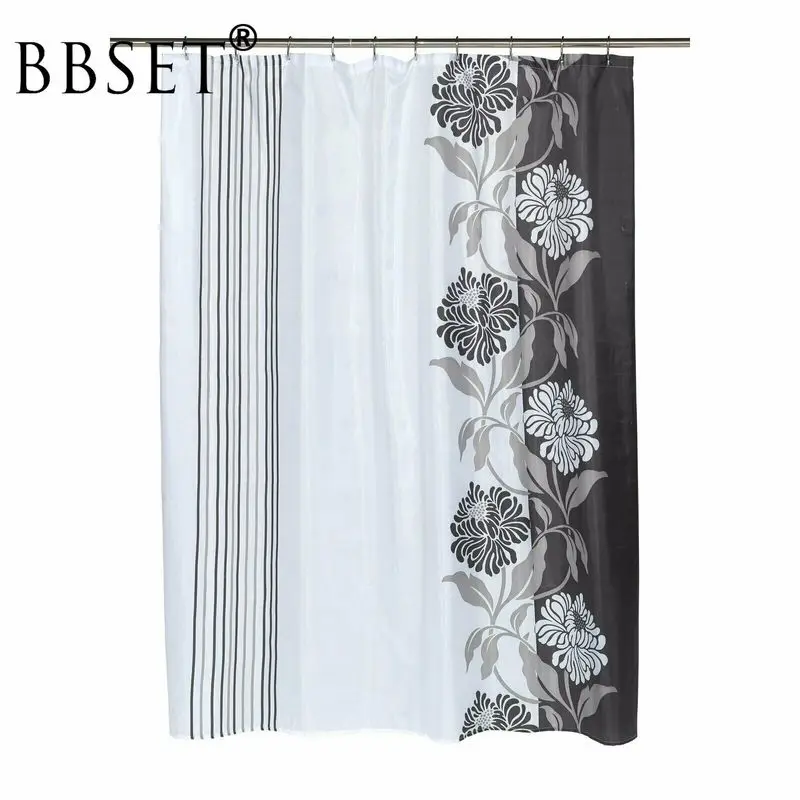 

BBSET Simple Style Shower Curtain Flowers Pattern Bath Curtain Polyester Curtains Waterproof Shower Curtain for Bathroom