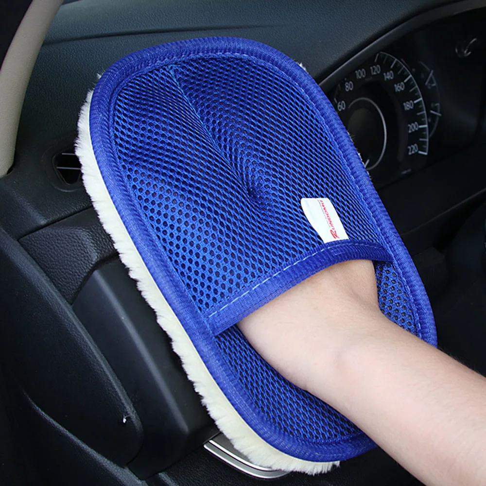 Перчатки для мойки автомобиля губка щетка очиститель стекол синяя волна