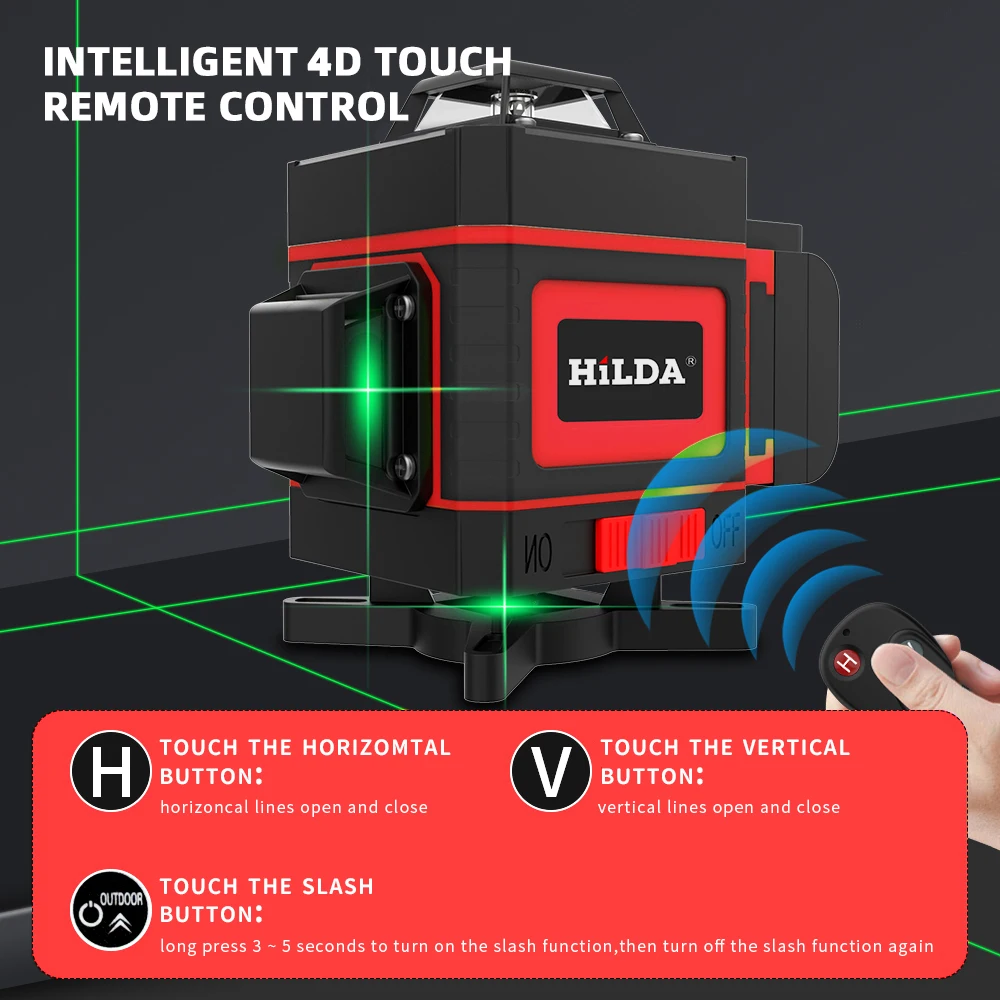 Лазерный уровень 3D4D 16/12 линий зеленая линия самовыравнивание 360 горизонтальный и