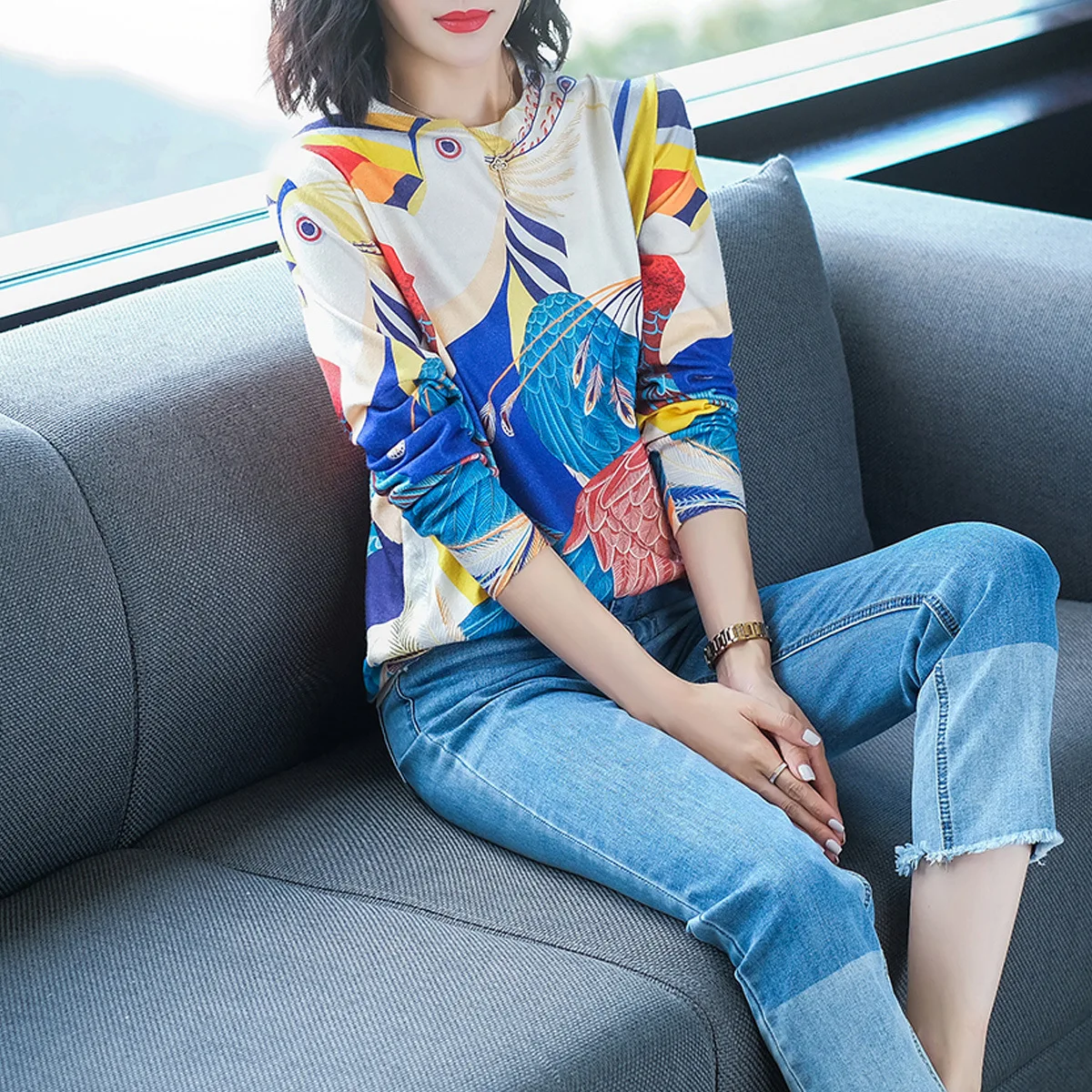 

2021 autumn new digital printed sweater women's cardigan