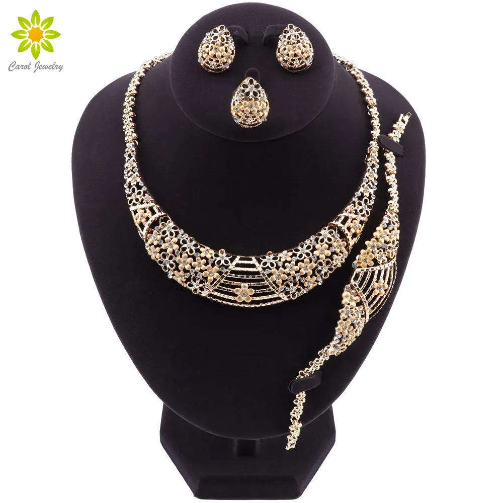 

Новое поступление, комплект ювелирных украшений из Дубая, очаровательное женское ожерелье золотого вечерние, браслет с кристаллами, серьги...