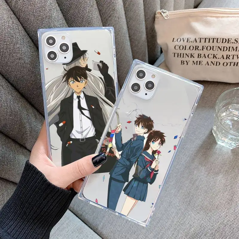 

Anime Detective Conan Phone Case For iPhone 7 8 11 12 X XS XR MINI Pro Max Plus Clear Square Transparent