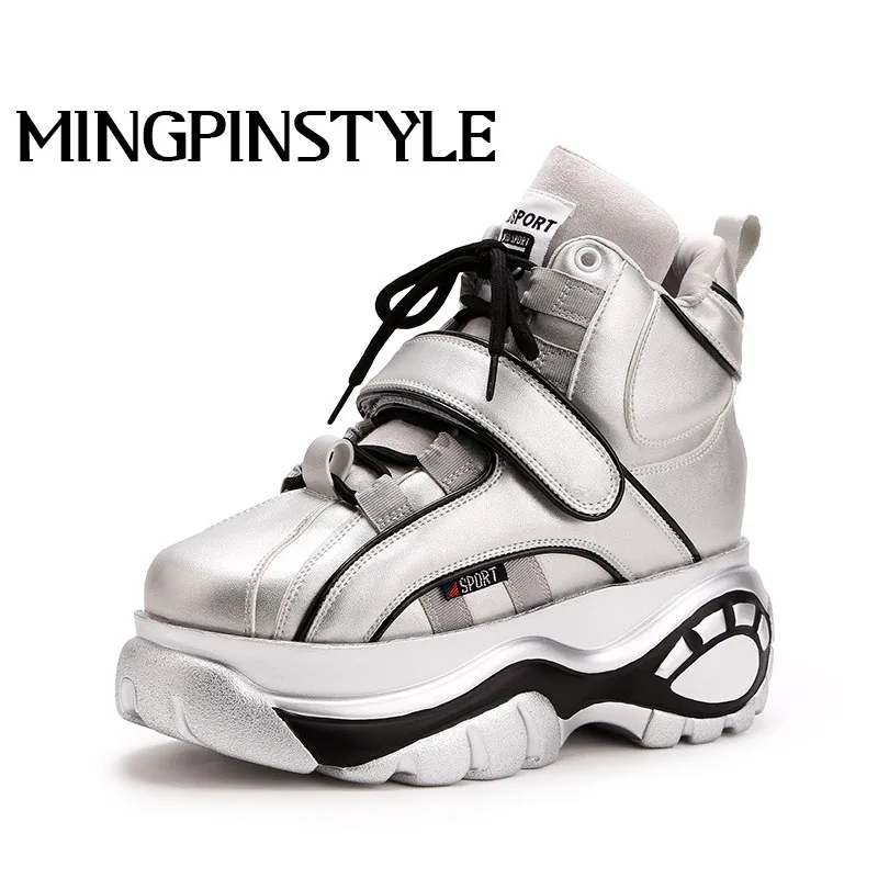 Модные женские кроссовки повседневные Сникеры на платформе черные туфли с