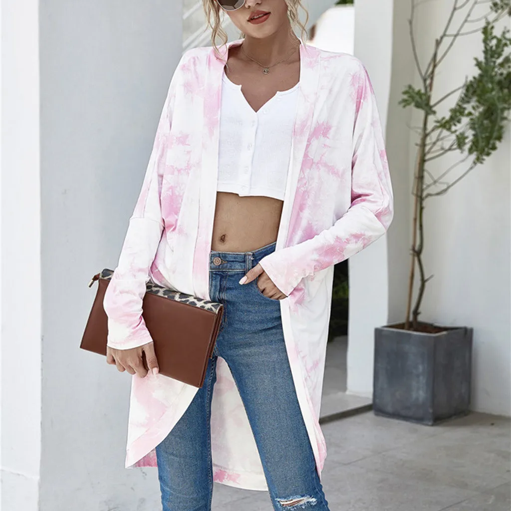 Весенне-осенние женские блузки с принтом в виде галстука-красителя длинным