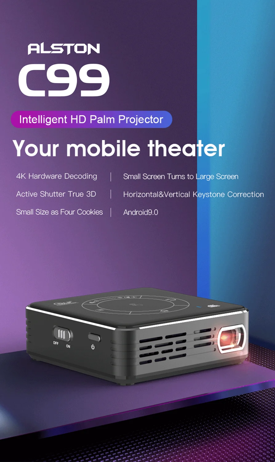 Мини-проектор ALSTON C99 DLP Android Wi-Fi Bluetooth 5 0 портативный светодиодный видеопроектор