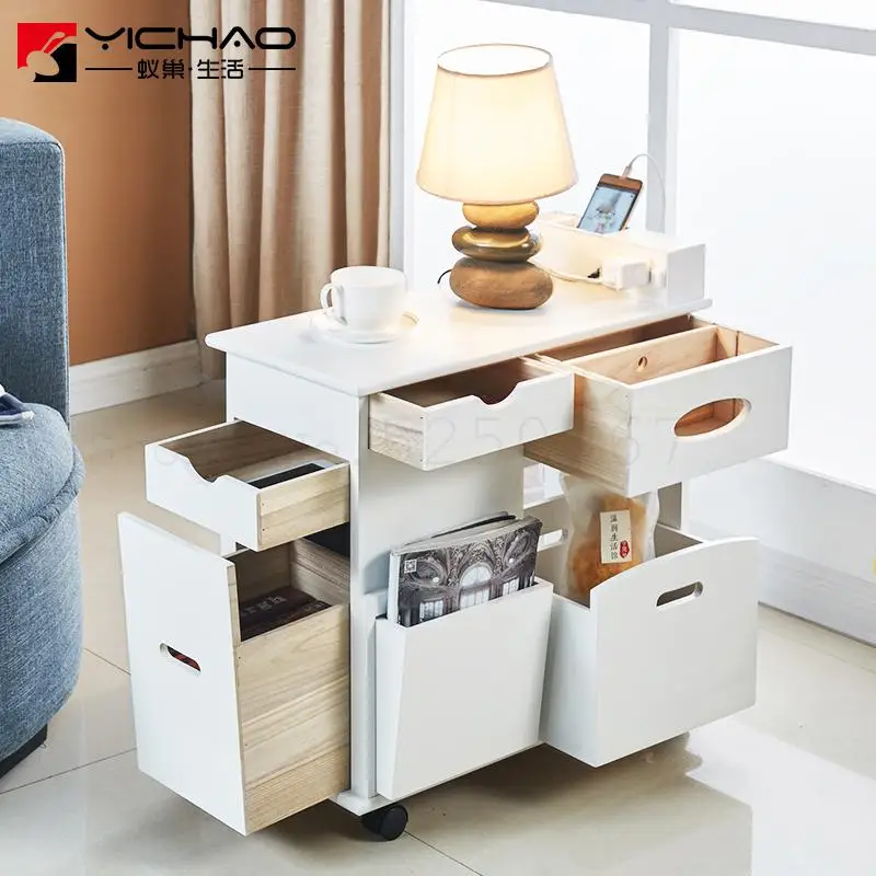Подвижный стол для хранения прикроватный столик из массива дерева гостиной