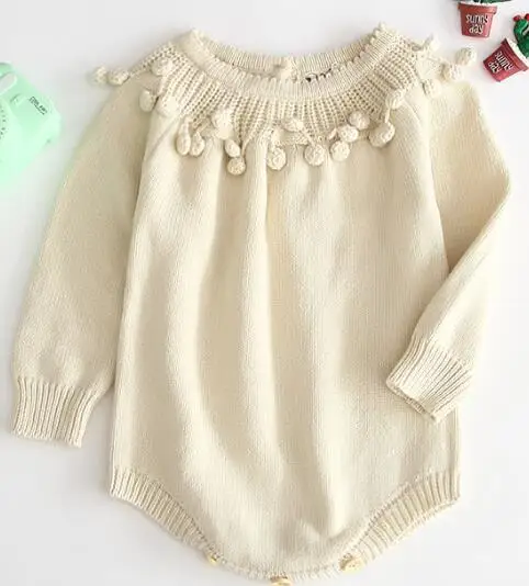 B91H40 Beige Осенне-весенняя одежда для новорожденных девочек, вязаные комбинезоны, детская одежда с кисточками, вязаный свитер, детский комбинезон - Цвет: B91H40 Beige