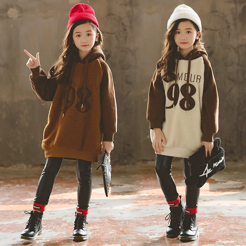 

Beige Brown Spring Autumn Tops Hoodies Girls Sweatshirts Coat Kids Outwear Teenager Children Clothes High Quality