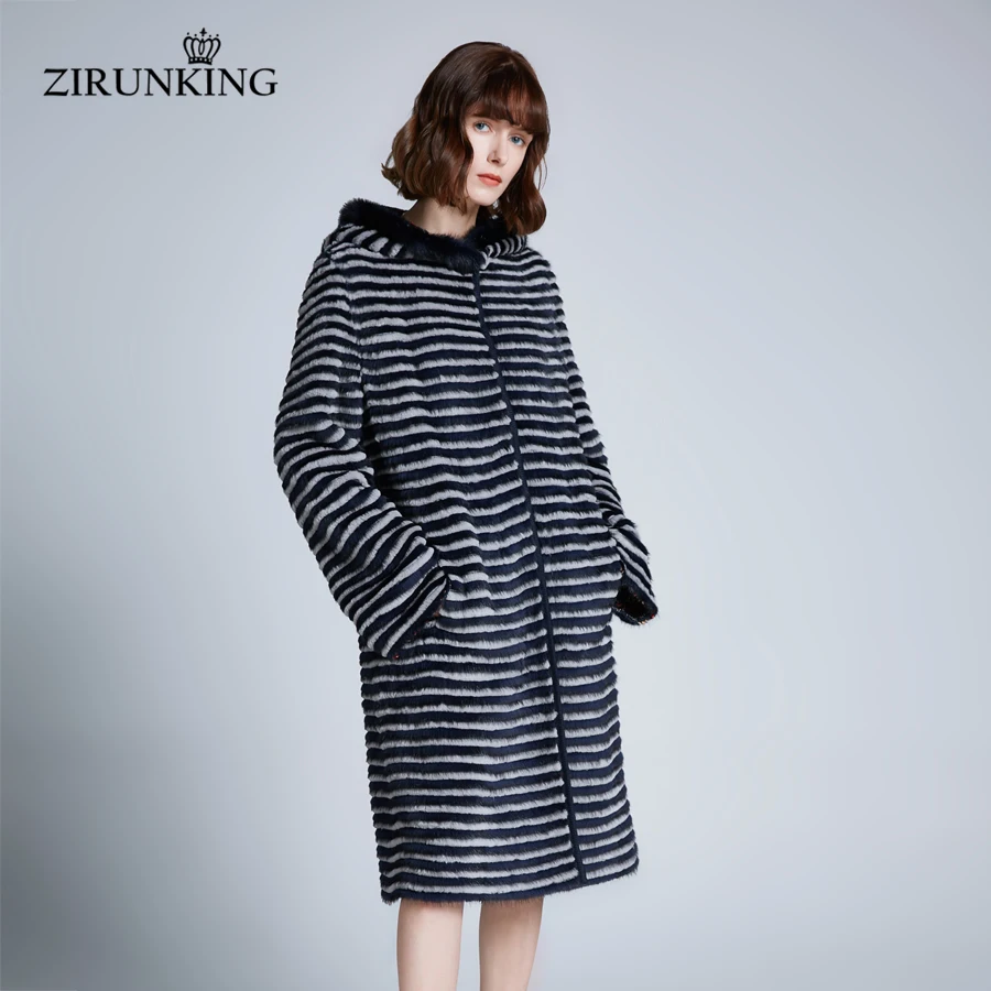 ZIRUNKING/Женская двусторонняя шуба из натурального кроличьего меха с норковым мехом, женская шуба, женская зимняя парка с капюшоном, верхняя одежда ZC1910