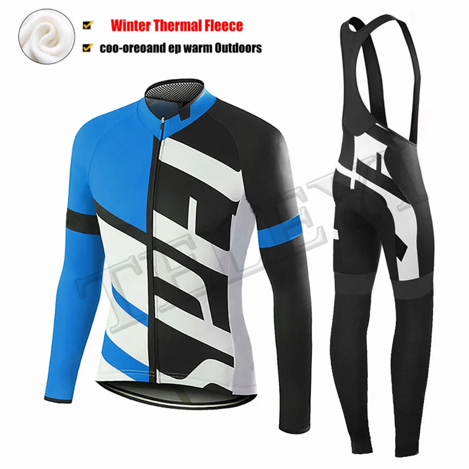 Cycling set Черная велосипедная одежда с длинным рукавом, Теплая Флисовая одежда Ropa Invierno MTB, зимняя одежда для велоспорта - Цвет: Cycling set