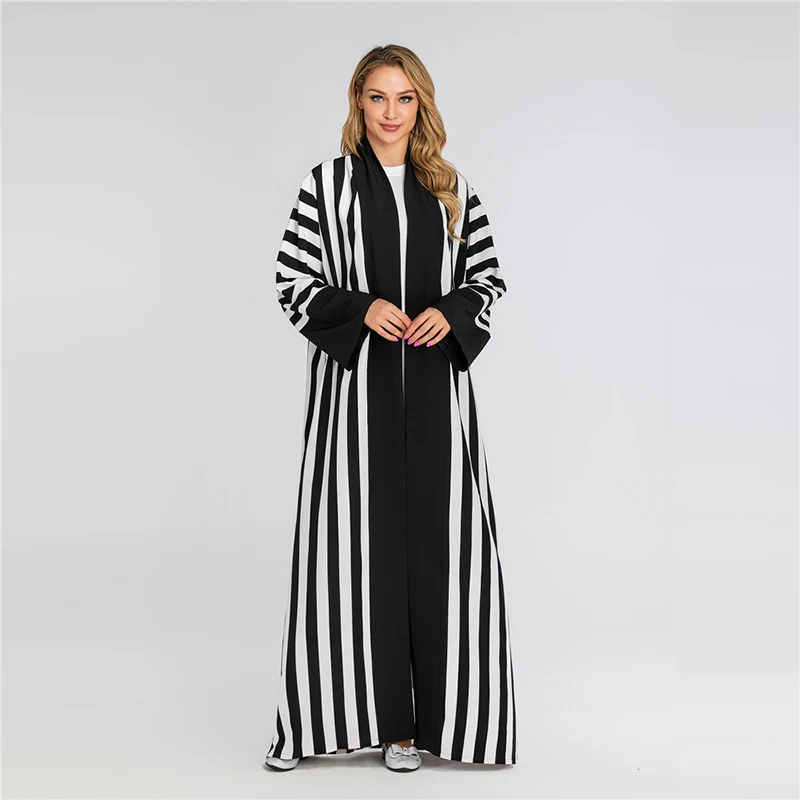Полосатый Eid abaya кимоно мусульманский кардиган платье хиджаб абайя s для Женский Восточный халат Дубай Оман кафтан молитва турецкая исламская одежда
