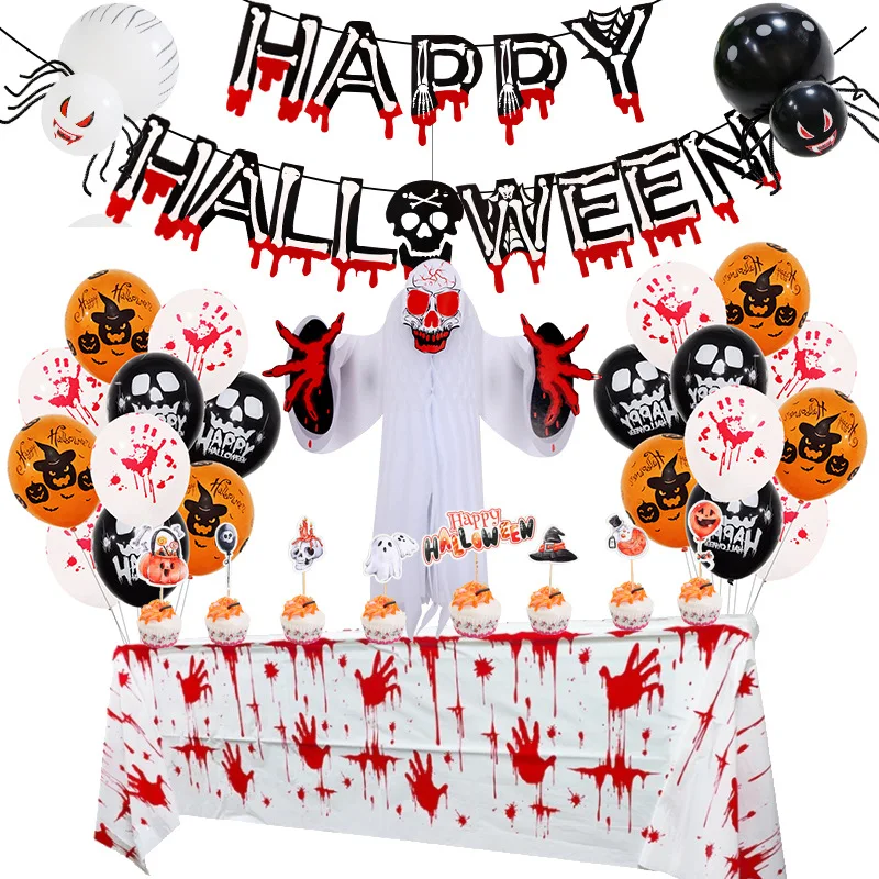 

Halloween Skull Foil Balloon Set Party Supplies Pumpkin Table Runner Flag Children Happy Halloween Balloons Decorations for Home