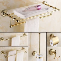 luxury gold color brass square bathroom accessories towel shelf towel holder toilet paper holder wall mounted bath hardware sets