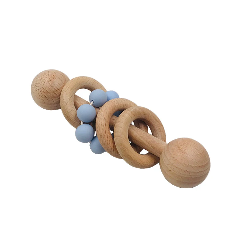 

Baby Toy Wooden Ring Bracelet Beech Wood Ring Molar Food Grade Silicone Beaded Rattle Neonatal Oral Care Products