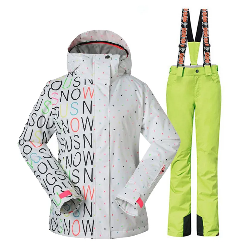 picture jacket pant Женский лыжный костюм, комплекты для спорта на открытом воздухе, сноубординга, 10 k, водонепроницаемые, ветрозащитные, зимние куртки и лыжные штаны, Gsou, белоснежные буквы - Цвет: picture jacket pant