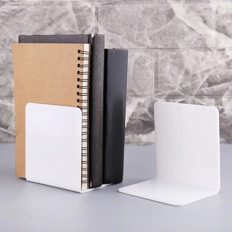 

2Pcs White Acrylic Bookends L-shaped Desk Organizer Desktop Book Holder School Stationery Office Accessories