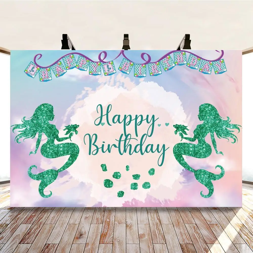 

Little Mermaid Princess Backdrop Birthday Party Baby Shower Photography Studio Background Banner For Photo Girl Photozone Decor