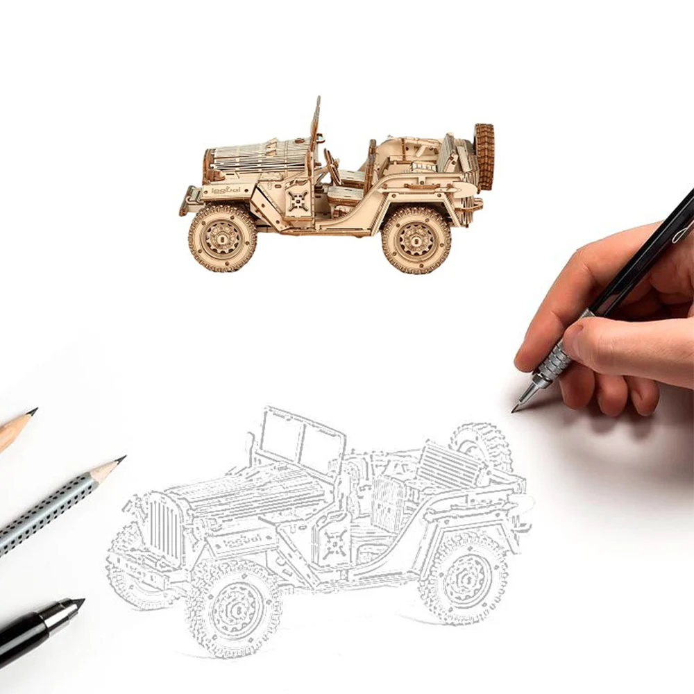 3D модель джипа с полем боя игрушка сделай сам деревянная головоломка для детей и