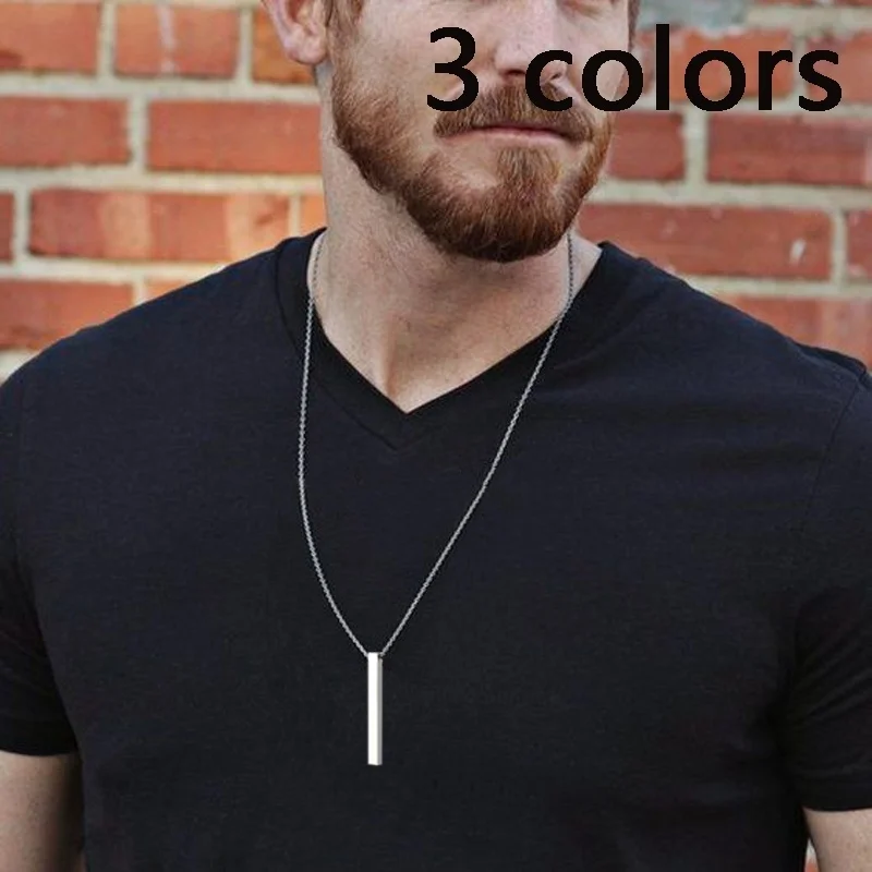 

Personality Men Women Titanium Steel Pendant Rectangular Stainless Steel Necklace Bar Long Chain Statement Jewelry Lover's Gifts