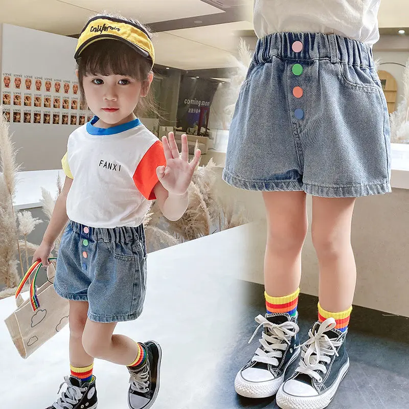 Модные детские шорты штаны для мальчиков и девочек летние джинсовые цветные