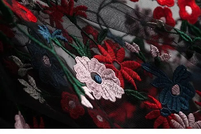 Women Short Sleeve Long Dress V Neck Flower Embroidery Mesh Midi | Женская одежда
