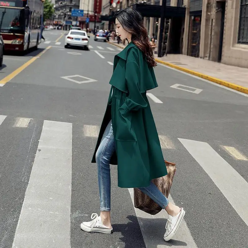 

British Style Spring Autumn Women's Jacket With Lining Large Size Trench Coats Drawstring Windbreaker Mid-length Overwear T118