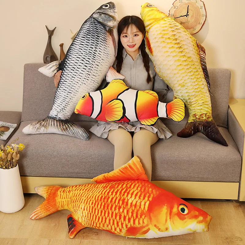 

60-120cm Simulation 3D Fish Plush Toys Stuffed Soft Animal Carp Fish Plush Pillow Creative Sofa Cushion Gift Pet Cat Toy Kid Toy
