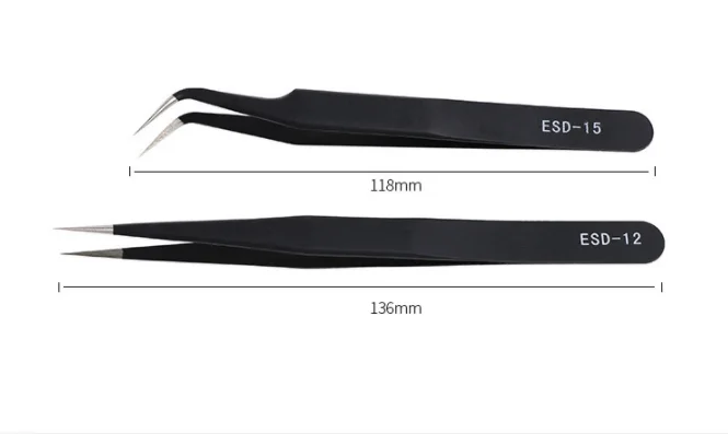 Набор антистатических пинцетов ESD высокоточный изогнутый Прямой - Цена: 90.07