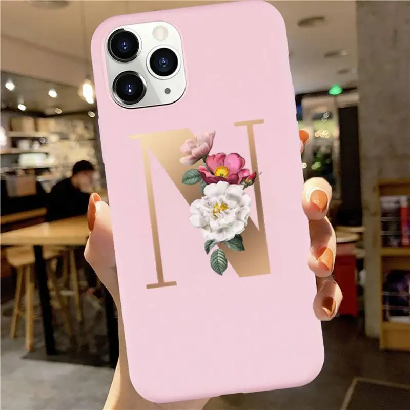 

Leteer flower text words Phone Case Candy Color for iPhone 6 7 8 11 12 s mini pro X XS XR MAX Plus