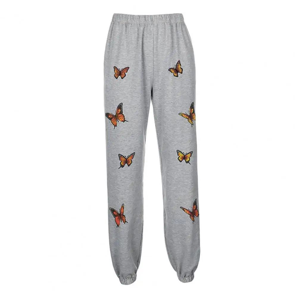 

Fashion Butterfly Printed Elastic High Waist Harem Pants Capris Casual Loose Joggers Fashion Gray Long Trousers Women Pockets