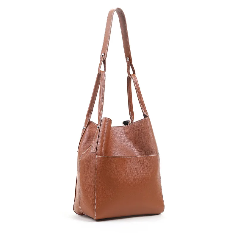 BRIGGS 2021 New Genuine Leather Female Shoulder Bags For Women's Fashion Simple Handbag Lady Large High Quality Bucket Bags