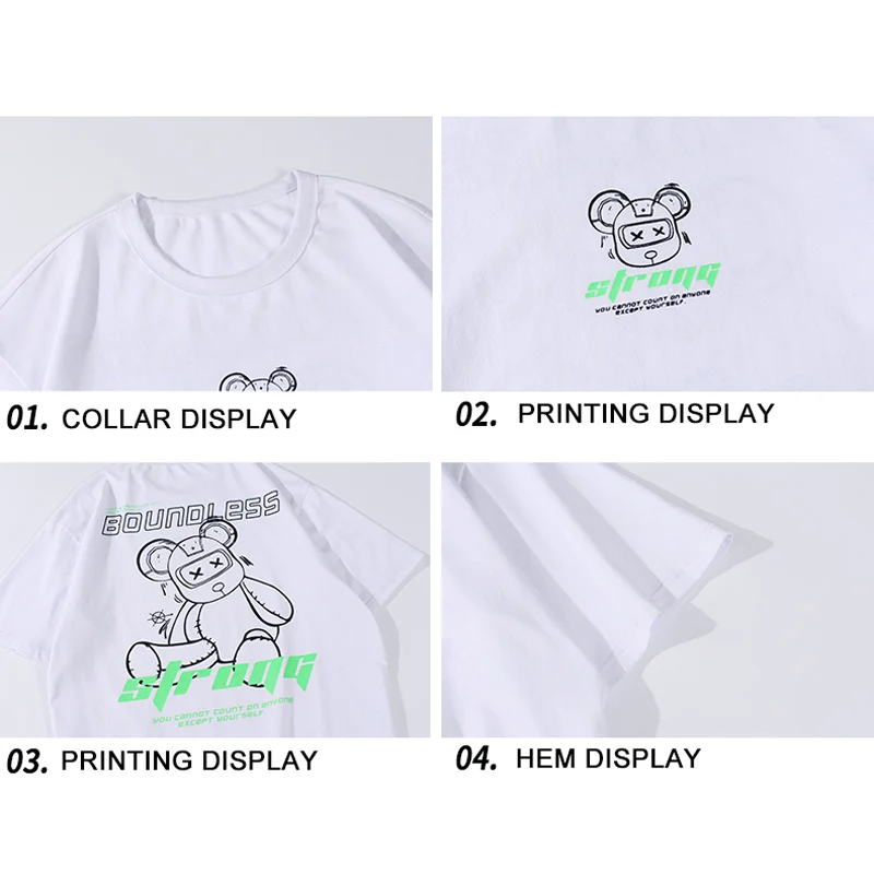 

TFETTERS Fashion Cartoon T Shirts Summer Cotton Casual O-Neck Short Sleeve Clothe Male Couple Cute Bear Print Oversized T Shirt