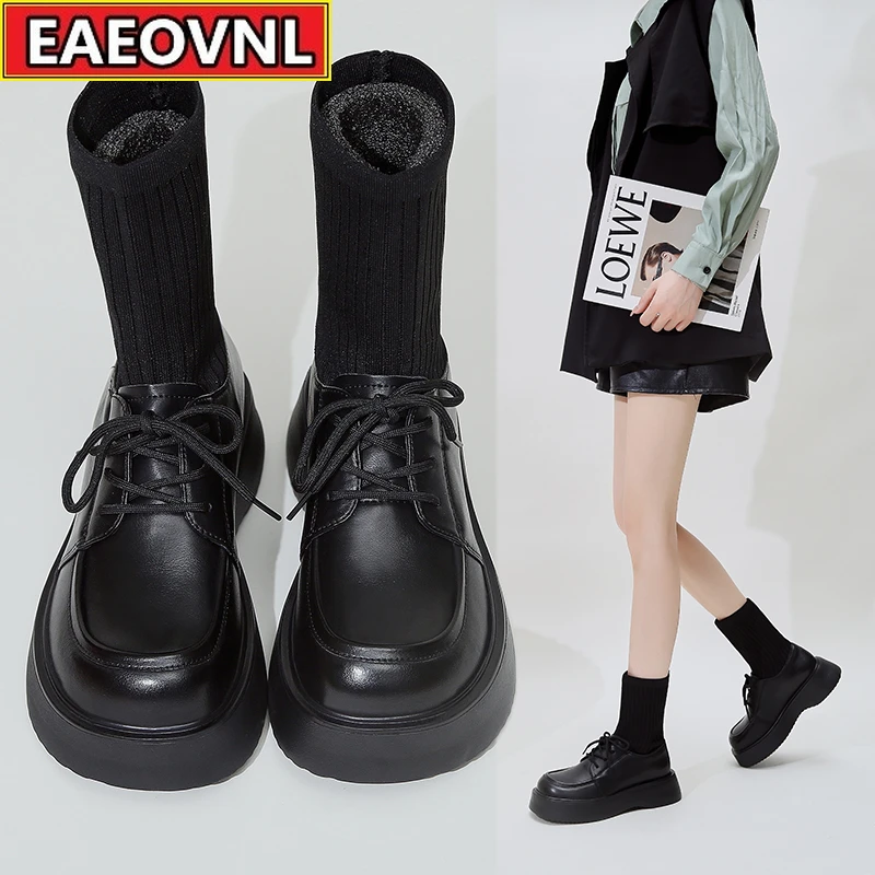 

Martin Boots Female 2021 Spring and Autumn New Fashion Thick Sole British Wind Socks Boots All Match Casual Black Single Shoe