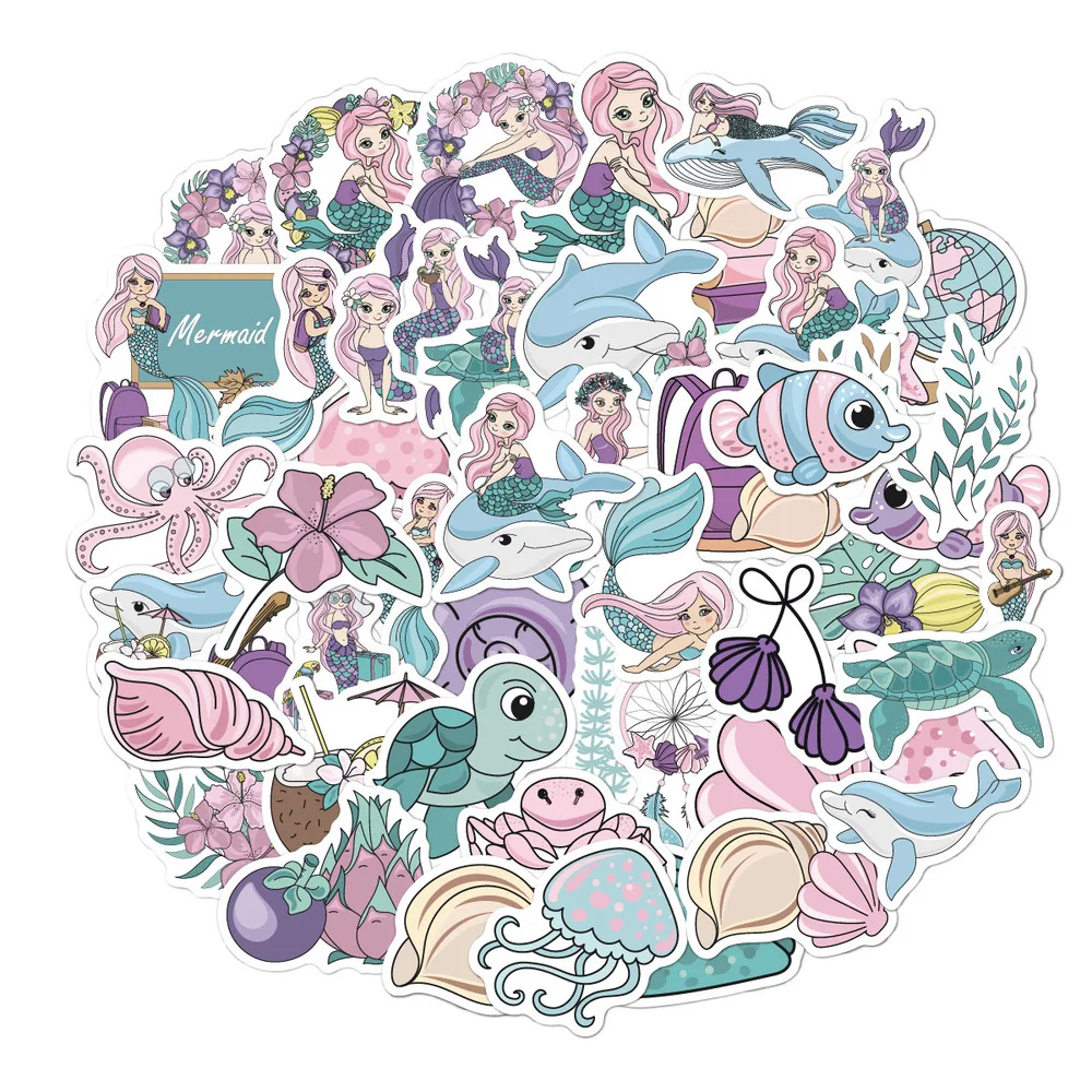 10/50PCS Cartoon Cute Mermaid Fairy Tale Girl Graffiti Suitcase Laptop Toy Decoration Waterproof Sticker Wholesale