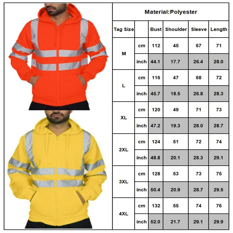 Мужская толстовка с капюшоном Hi Vis Viz верхняя одежда на молнии куртка для работы