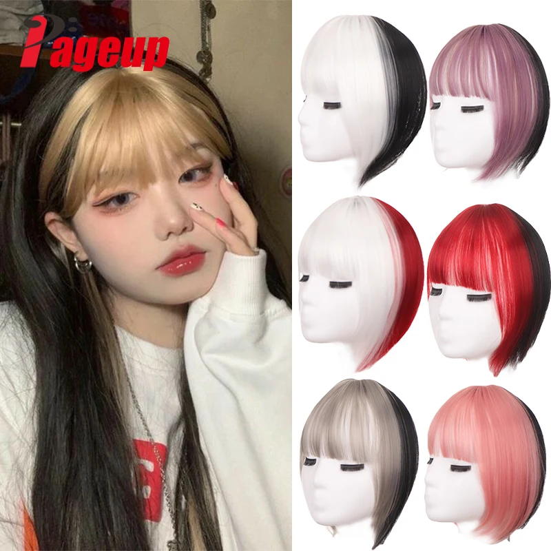 

PAGEUP Short Synthetic Bangs Heat-resistant Wig Hair For Women Natural Short Fake Bangs Hairpin Extended Black Double Bangs