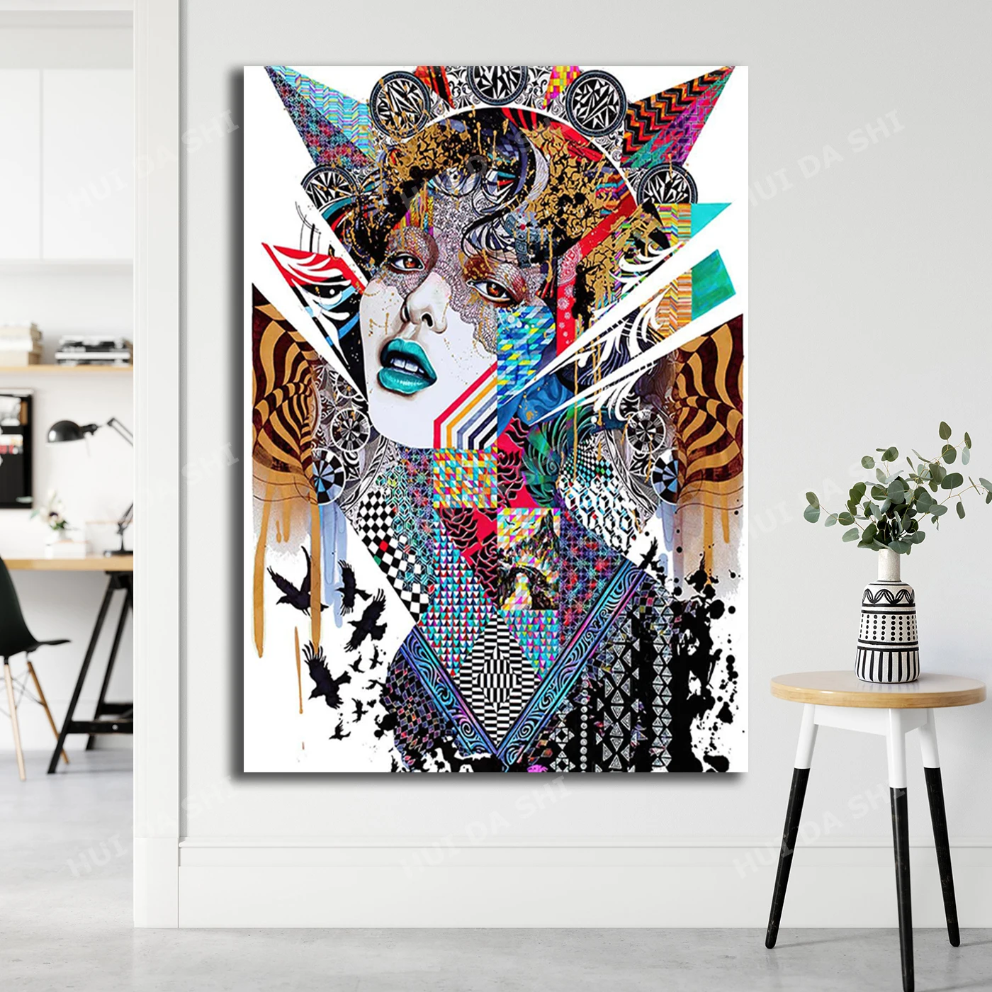 

Psychedelic Wall Art, The Dreamers Canvas, Abstract Woman Art,Model Print, Black Feathers, Abstract, Consciousness, Female Art,