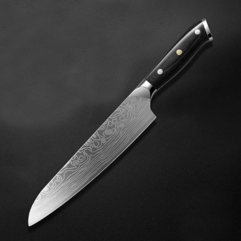 Кухонный нож из нержавеющей стали с двойной лазерной гравировкой дамасский