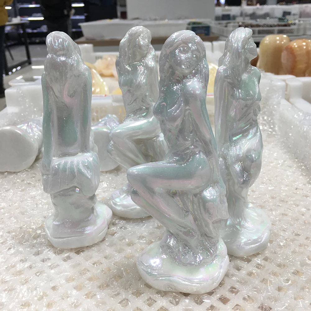 

1pc Natural crystal quartz color plated girl statue small home living room decoration art ornaments restore spiritual power