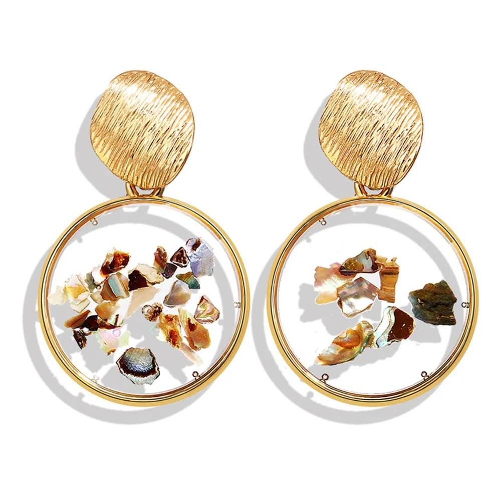 

Exquisite Transparent Shell Debris Geometric Stud Ear Drop Irregular Square Pendant Earrings Women