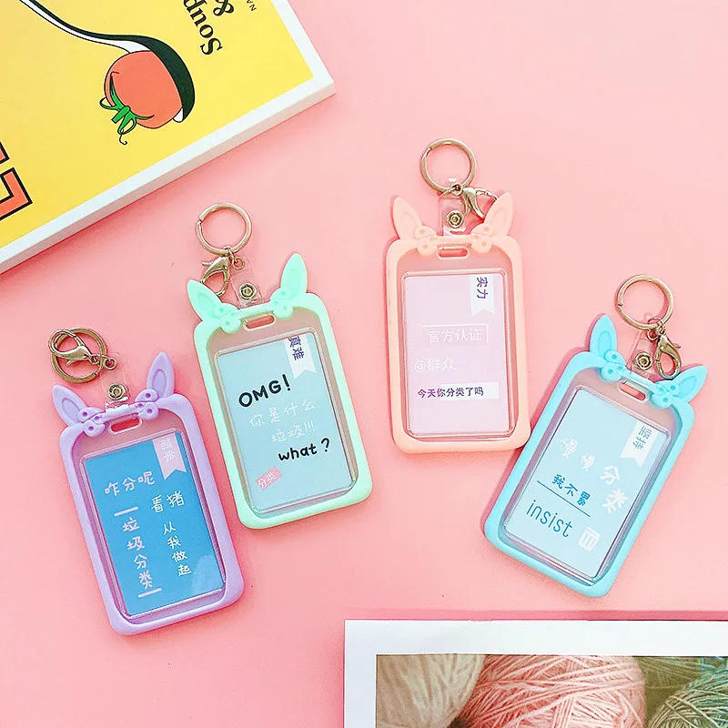 Милая мультяшная кроличья Ушная карточка для связки ключей держатель прозрачная