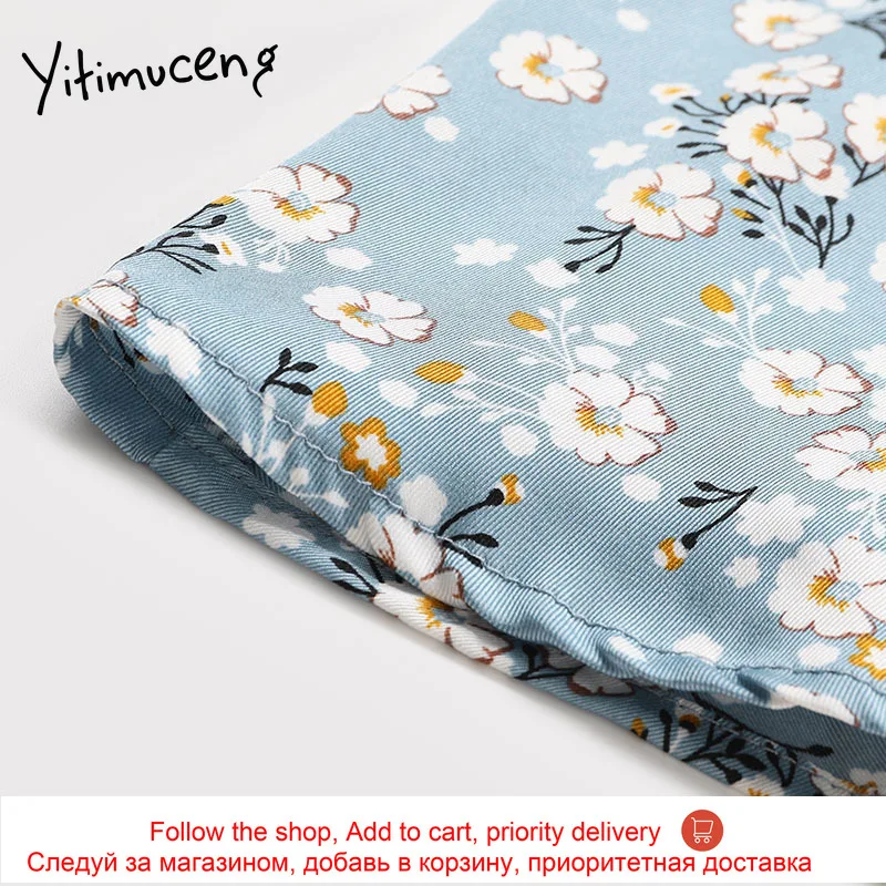 

Yitimuceng Backless Print Dresses Women A-Line Spring 2021 Puff Sleeve Square Collar Short High Waist Vintage French Office Lady