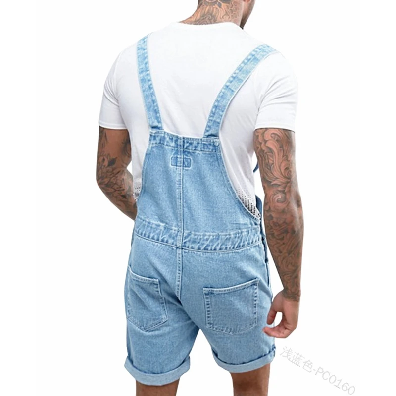 

Mandylandy Strap Jeans Summer Fashion Loose Strap Denim Straight Shorts Men's Casual Solid Color Pocket Stitching Shorts