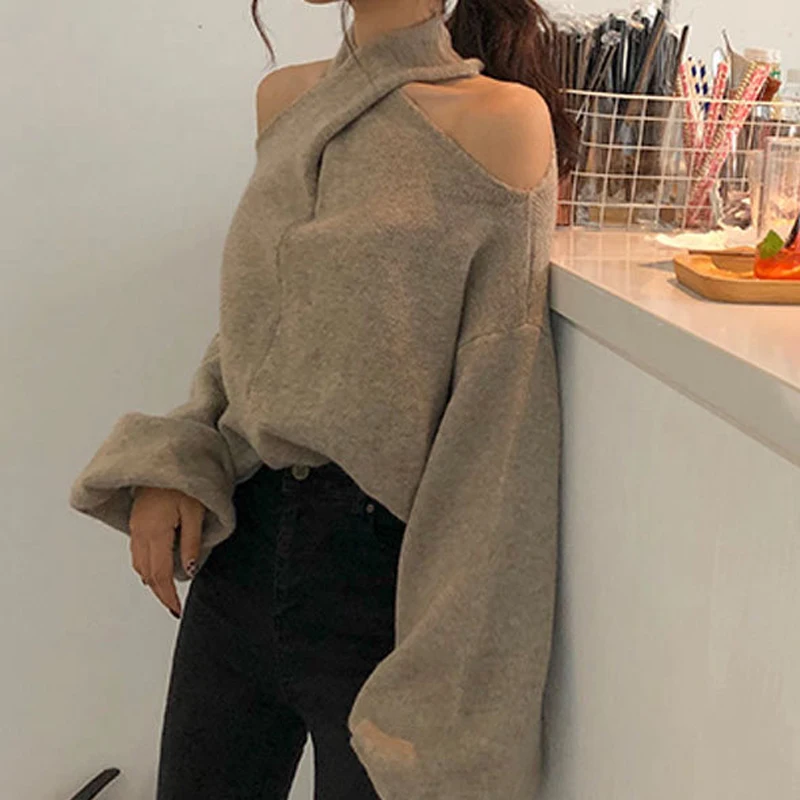 Кашемировый женский свитер 2019 короткий длинный рукав-фонарик Однотонный для