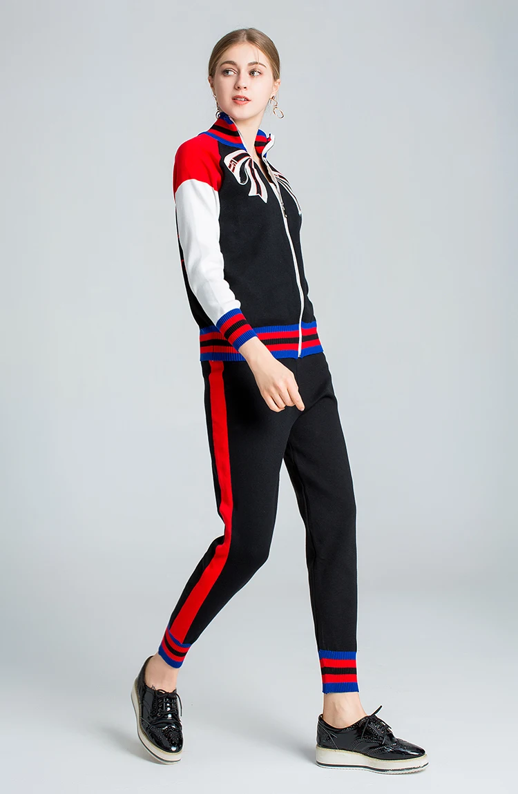 Осенняя молния кардиган свитер и брюки вверх вниз из двух частей моды Сладкая